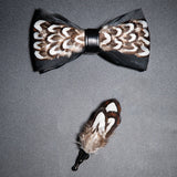 Men's Bow Tie & Pin Set Handmade Natural Feather Gift Box