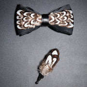 Men's Bow Tie & Pin Set Handmade Natural Feather Gift Box