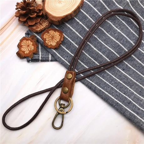 Leather Lanyard Strap Wrist Neck Keychain