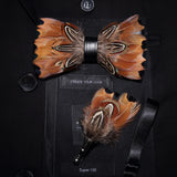 Men's Bow Tie & Pin Set Handmade Natural Feather Gift Box