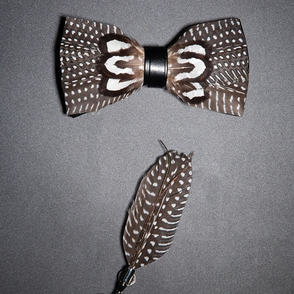 Men's Bow Tie & Pin Set Handmade Natural Feather Gift Box