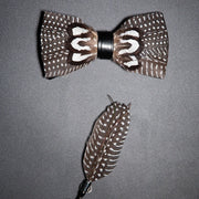 Men's Bow Tie & Pin Set Handmade Natural Feather Gift Box