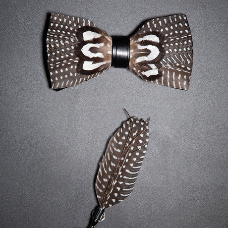 Men's Bow Tie & Pin Set Handmade Natural Feather Gift Box