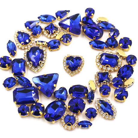 50pcs/Bag Shiny Mixed Shape Sew On Glass Rhinestone Gold Claw Crystal Buckle DIY Decoration 24 Colours