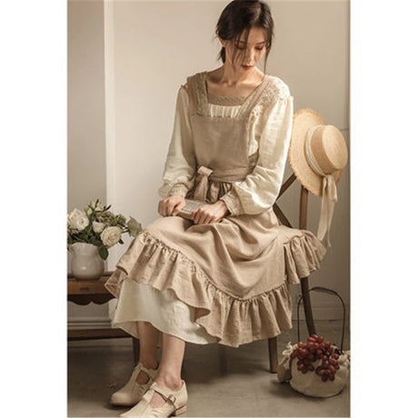 Emma's Cotton Linen Frilled Aprons Smock