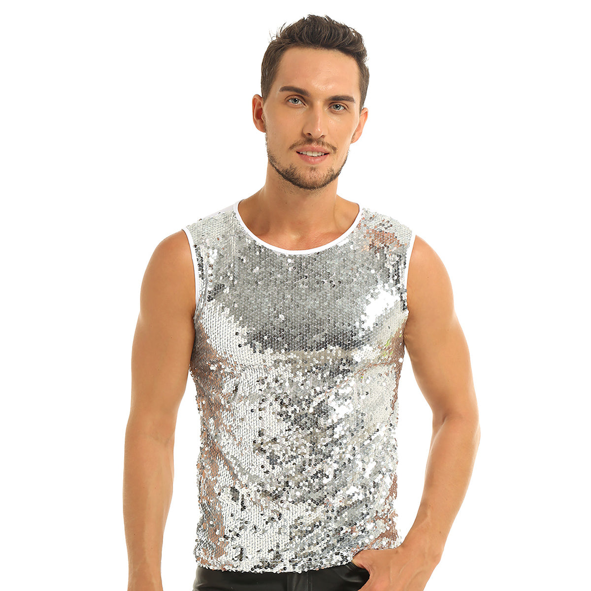 Mens Sequinned Tank Tops Festival Rave Party Clubwear