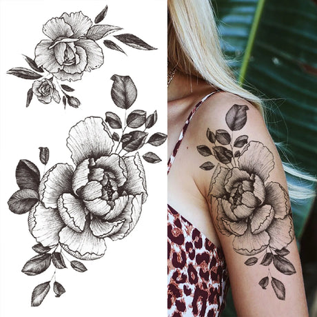 Large Peony Temporary Tattoos