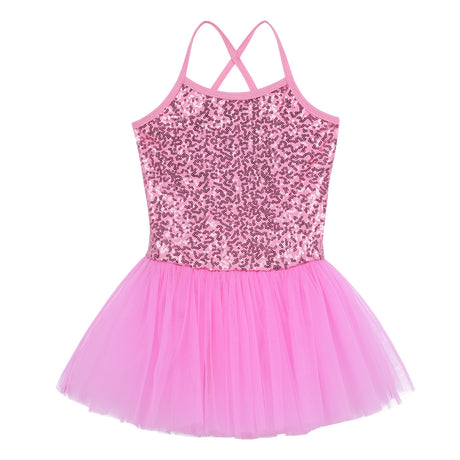 Girls Shiny Sequins Tutu Ballet Dance Dress Leotard Skate Wear Ballerina Fairy Party Costume
