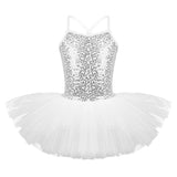 Girls Shiny Sequins Tutu Ballet Dance Dress Leotard Skate Wear Ballerina Fairy Party Costume