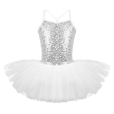 Girls Shiny Sequins Tutu Ballet Dance Dress Leotard Skate Wear Ballerina Fairy Party Costume