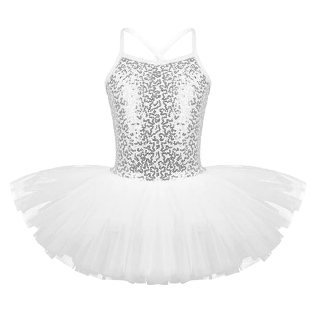 Girls Shiny Sequins Tutu Ballet Dance Dress Leotard Skate Wear Ballerina Fairy Party Costume