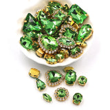 50pcs/Bag Shiny Mixed Shape Sew On Glass Rhinestone Gold Claw Crystal Buckle DIY Decoration 24 Colours