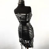 Gothic Faux Leather Long Black Strapped Corset Skirt