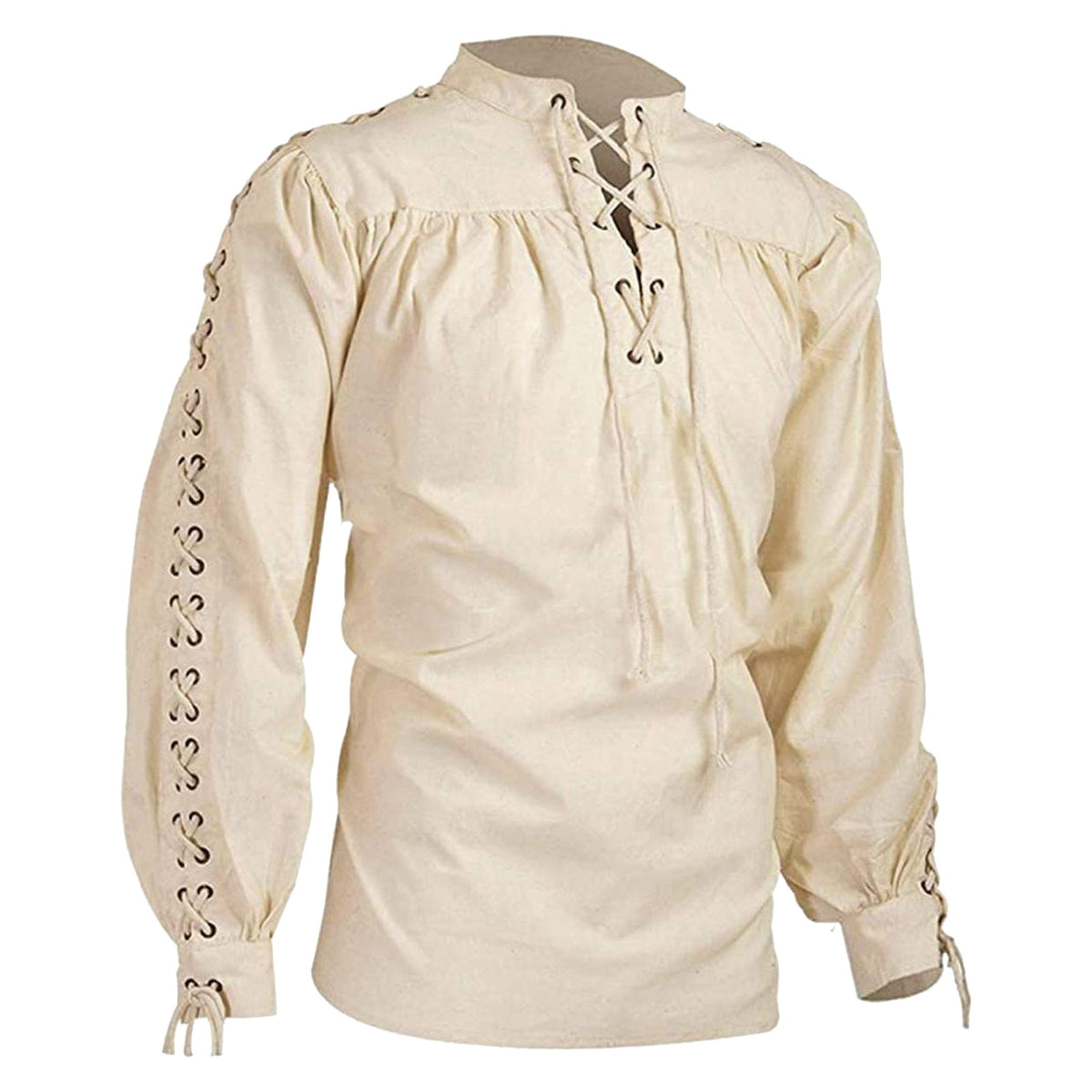 Men Tunic Shirts Viking Pirate Costume Gothic Clothes Drawstring Knight Cosplay Top