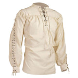 Men Tunic Shirts Viking Pirate Costume Gothic Clothes Drawstring Knight Cosplay Top