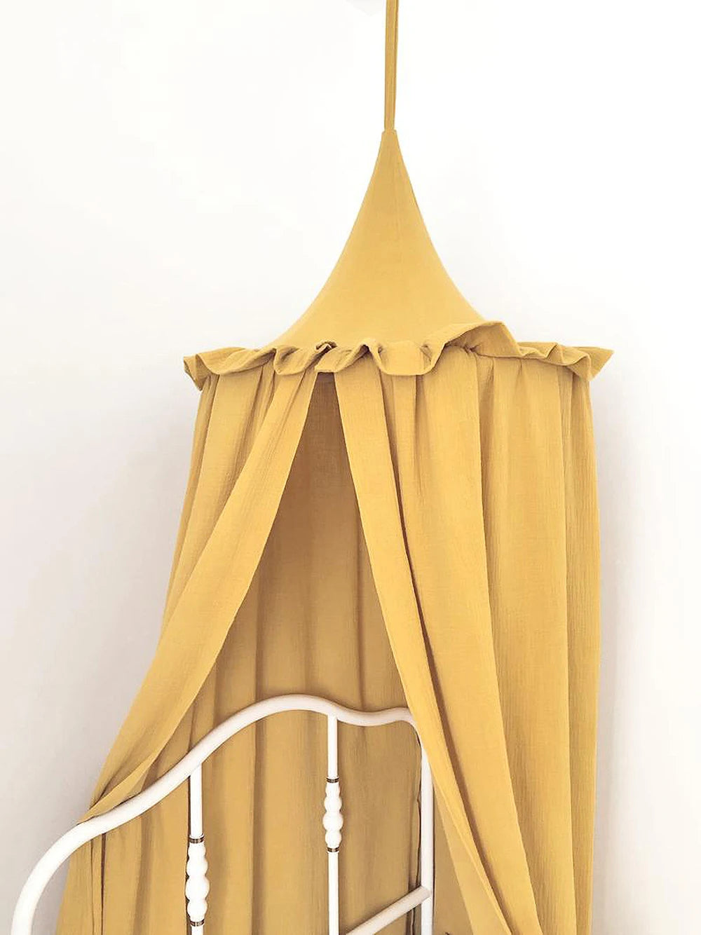 Muslin Cotton Hanging Canopy with Frills Bed Baldachin for Kids Room