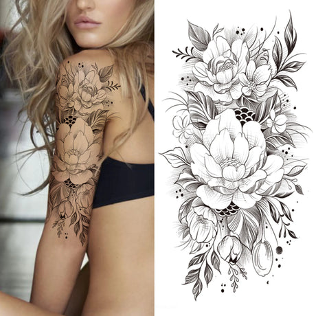 Large Peony Temporary Tattoos