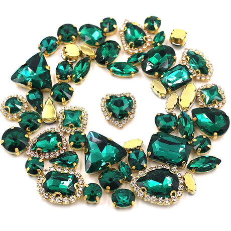 50pcs/Bag Shiny Mixed Shape Sew On Glass Rhinestone Gold Claw Crystal Buckle DIY Decoration 24 Colours