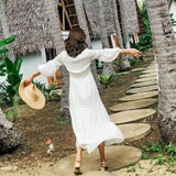 Dove's White Boho Lantern Sleeve Cotton Lace Dress