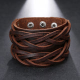 Braided Handmade Genuine Leather Bracelet Wide Wrist Cuff