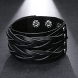 Braided Handmade Genuine Leather Bracelet Wide Wrist Cuff