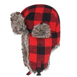 Woodland Woodsmen Red Plaid Winter Hats Faux Fur Bomber Warm Earflaps