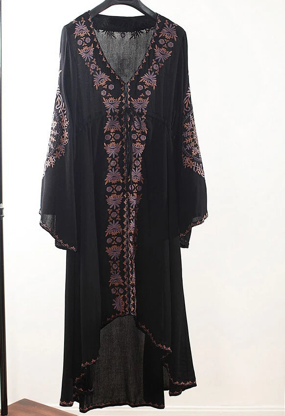 Laney's Long Sleeve Vintage Embroidered Cotton Boho Dress