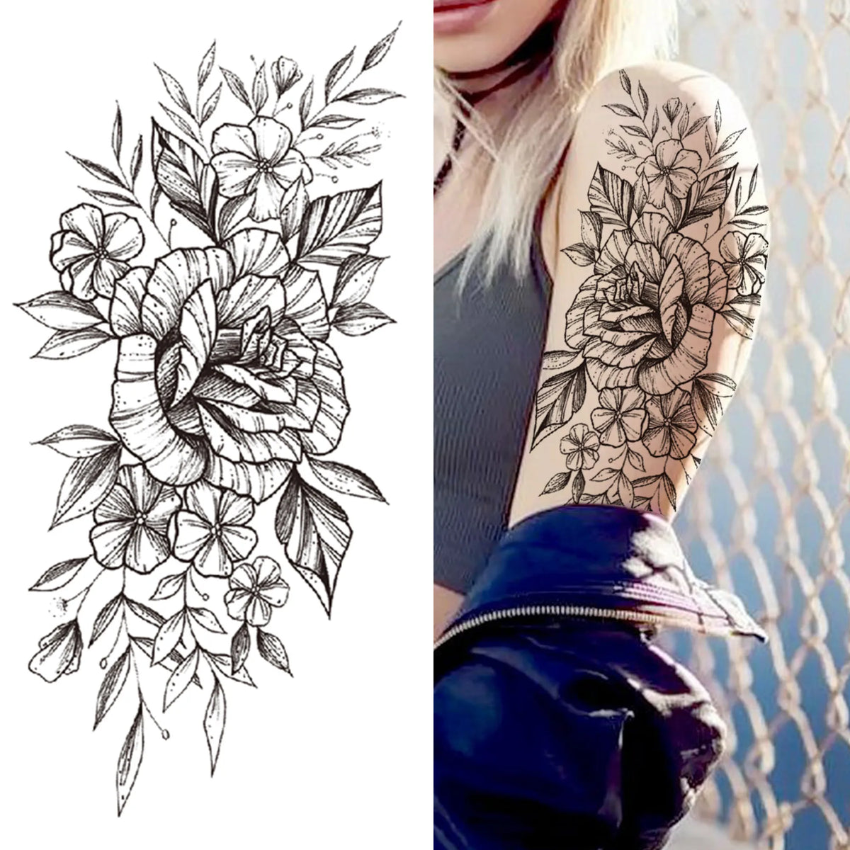 Large Peony Temporary Tattoos