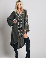 Laney's Long Sleeve Vintage Embroidered Cotton Boho Dress