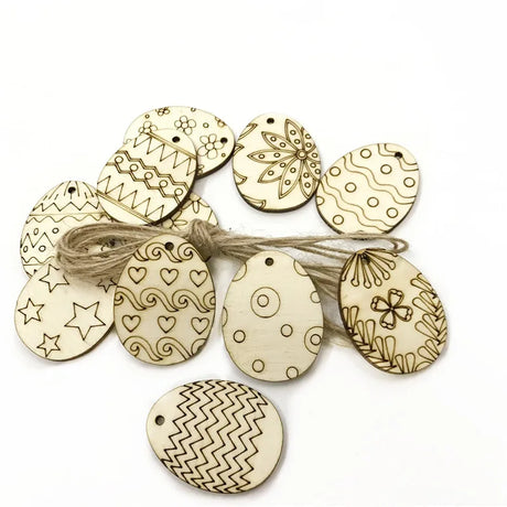 25pcs Wooden Easter Eggs Craft DIY Ornament Hanging Tags