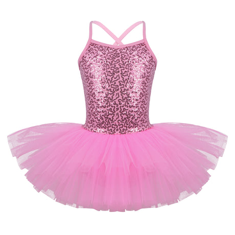 Girls Shiny Sequins Tutu Ballet Dance Dress Leotard Skate Wear Ballerina Fairy Party Costume