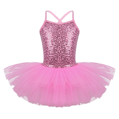 Girls Shiny Sequins Tutu Ballet Dance Dress Leotard Skate Wear Ballerina Fairy Party Costume