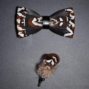 Men's Bow Tie & Pin Set Handmade Natural Feather Gift Box