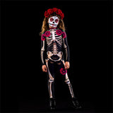 Day of the Dead Skeleton Bodycon Halloween Costume Adult Kids One Piece Rose Bodysuit