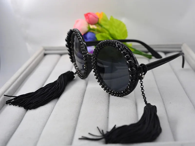 Baroque Black Tassel Sunglasses