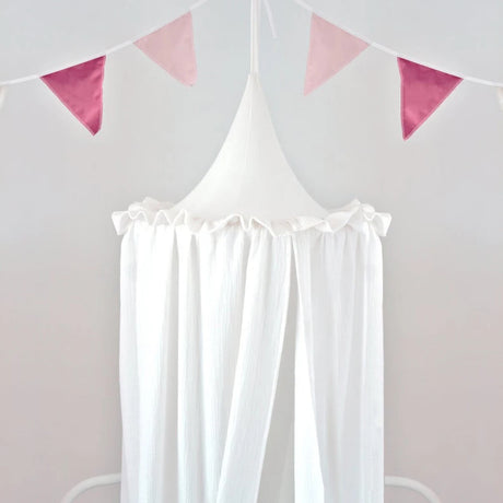 Muslin Cotton Hanging Canopy with Frills Bed Baldachin for Kids Room