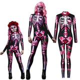 Day of the Dead Skeleton Bodycon Halloween Costume Adult Kids One Piece Rose Bodysuit