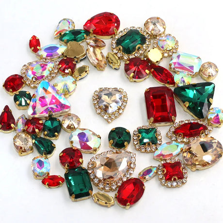 50pcs/Bag Shiny Mixed Shape Sew On Glass Rhinestone Gold Claw Crystal Buckle DIY Decoration 24 Colours