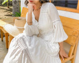 Dove's White Boho Lantern Sleeve Cotton Lace Dress