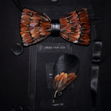 Men's Bow Tie & Pin Set Handmade Natural Feather Gift Box