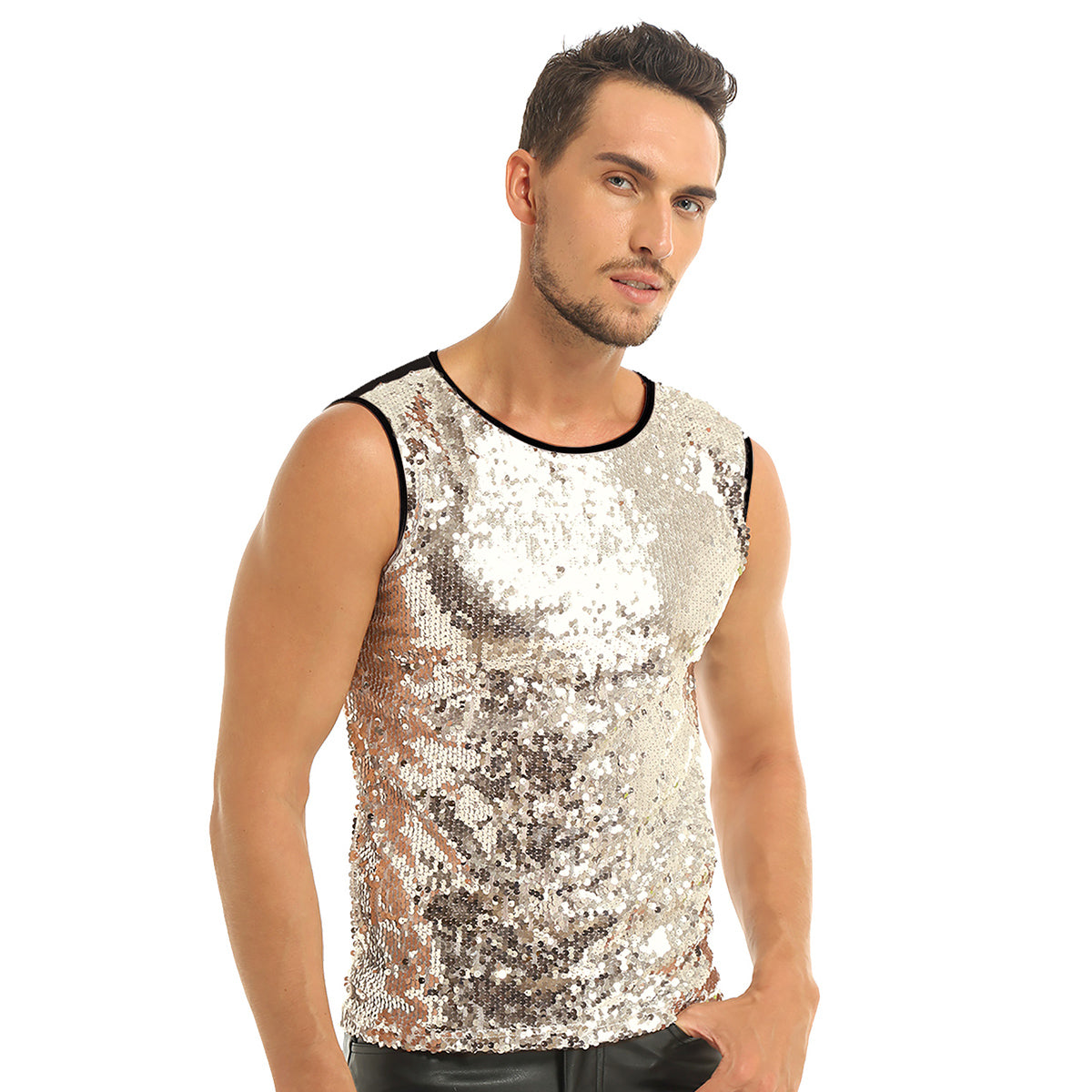 Mens Sequinned Tank Tops Festival Rave Party Clubwear