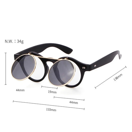 Round Steampunk Flip Up Sunglasses