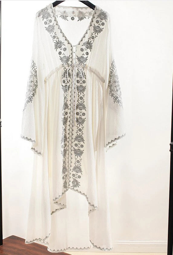 Laney's Long Sleeve Vintage Embroidered Cotton Boho Dress