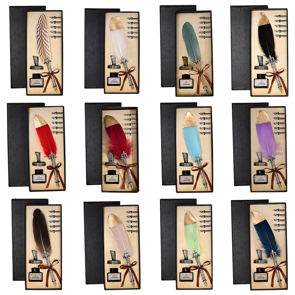 Calligraphy Feather Quill Fountain Pen Set Gift Box.
