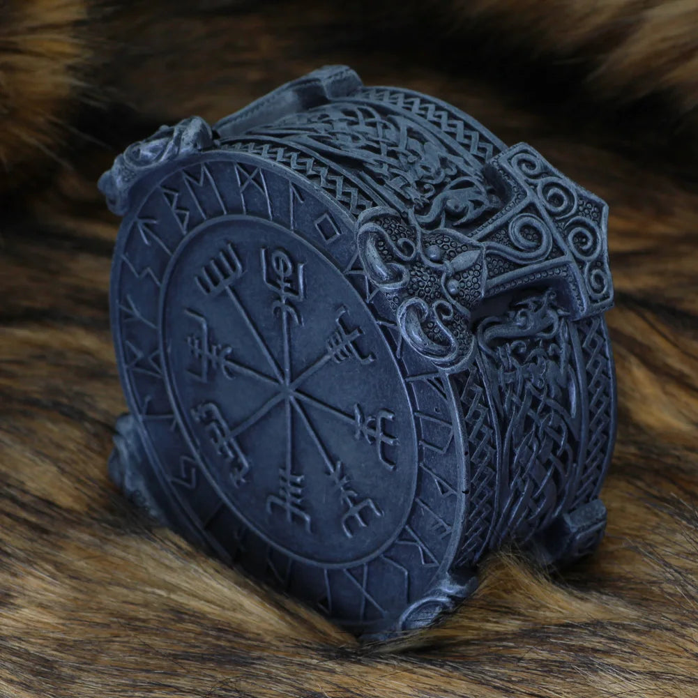 Norse Viking Trinket Box Vegviser Runic Compass Knotwork Thor Hammer