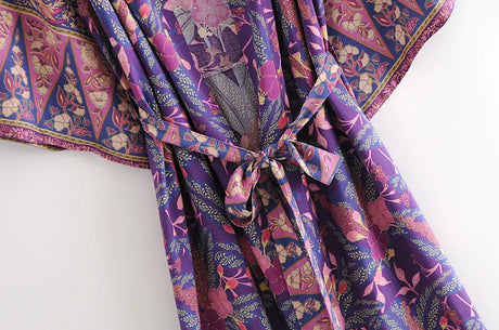 Elhiza's Purple Boho Long Kimono Robe Cover-up