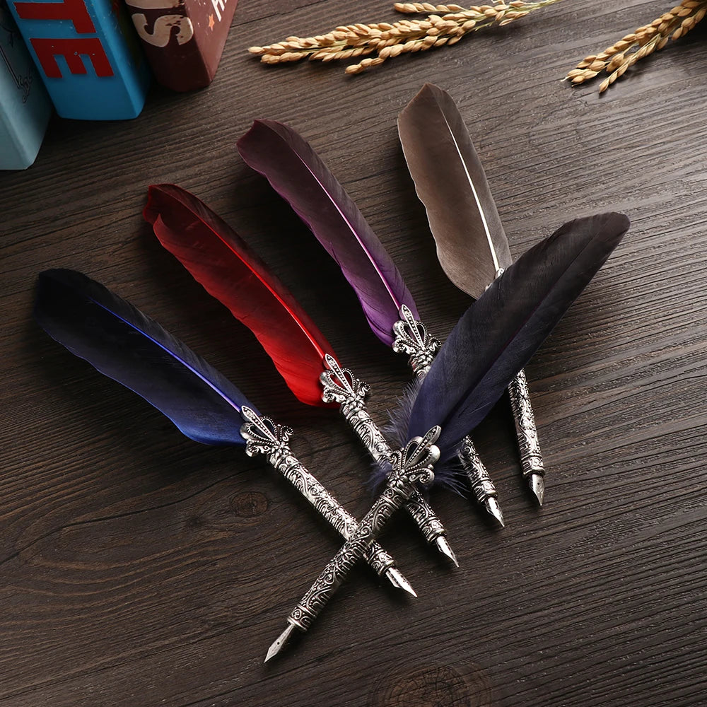 Feather Calligraphy Dip Pen Writing Set with 5 Nibs