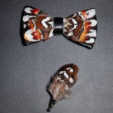 Men's Bow Tie & Pin Set Handmade Natural Feather Gift Box