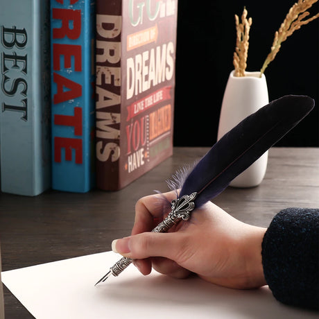 Feather Calligraphy Dip Pen Writing Set with 5 Nibs