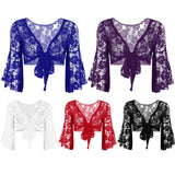 Flare Sleeve Floral Lace Wrap Top Dance Costume Cover Up Cardigan Wraps